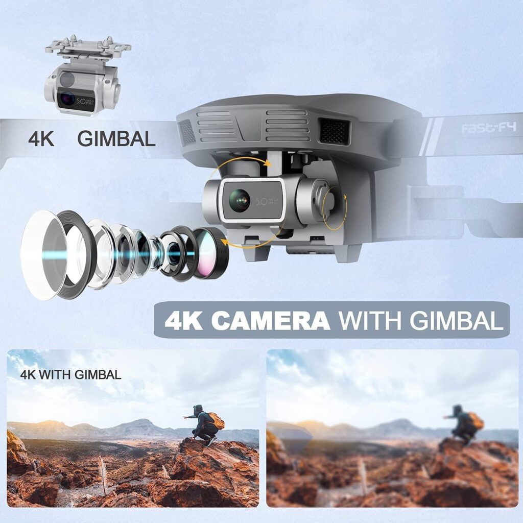 4DRC 4DF4 GPS Drones with Camera for Adults 4K,HD 2-Axis gimbal Anti-shake FPV Camera Live Video,Brushless Motor RC Quadcopter, Auto Return,GPS Follow Me,Waypoint Fly,2 Batteries and Carrying Case