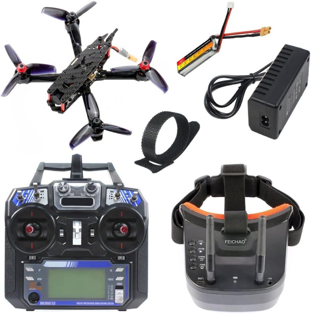 FEICHAO 135mm DIY Drone Kit 3inch Frame with FPV Goggle F405 DM Mini Flight Controller 1306 3100KV Motor 1200TVL FPV Camera (with Controller + Battery + Goggle)